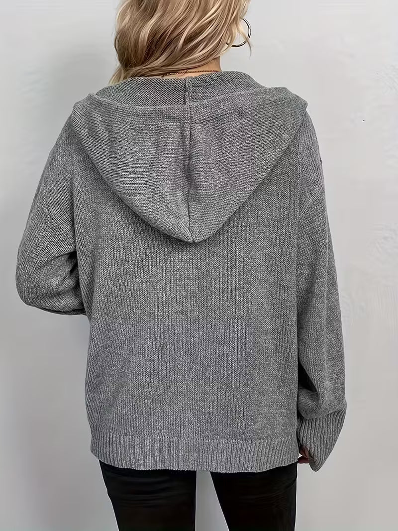 Karalina - Cárdigan de punto trenzado con capucha y botones delanteros