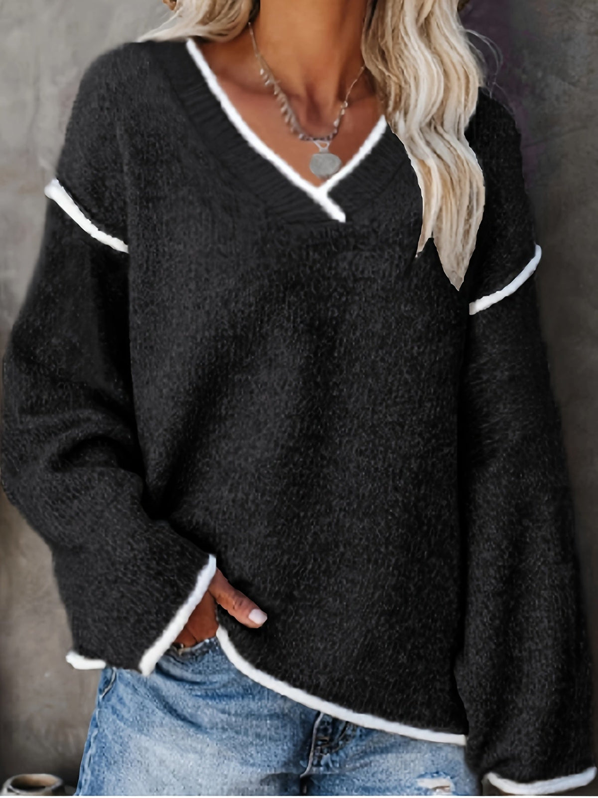Tindra - Jersey de manga larga con cuello en V